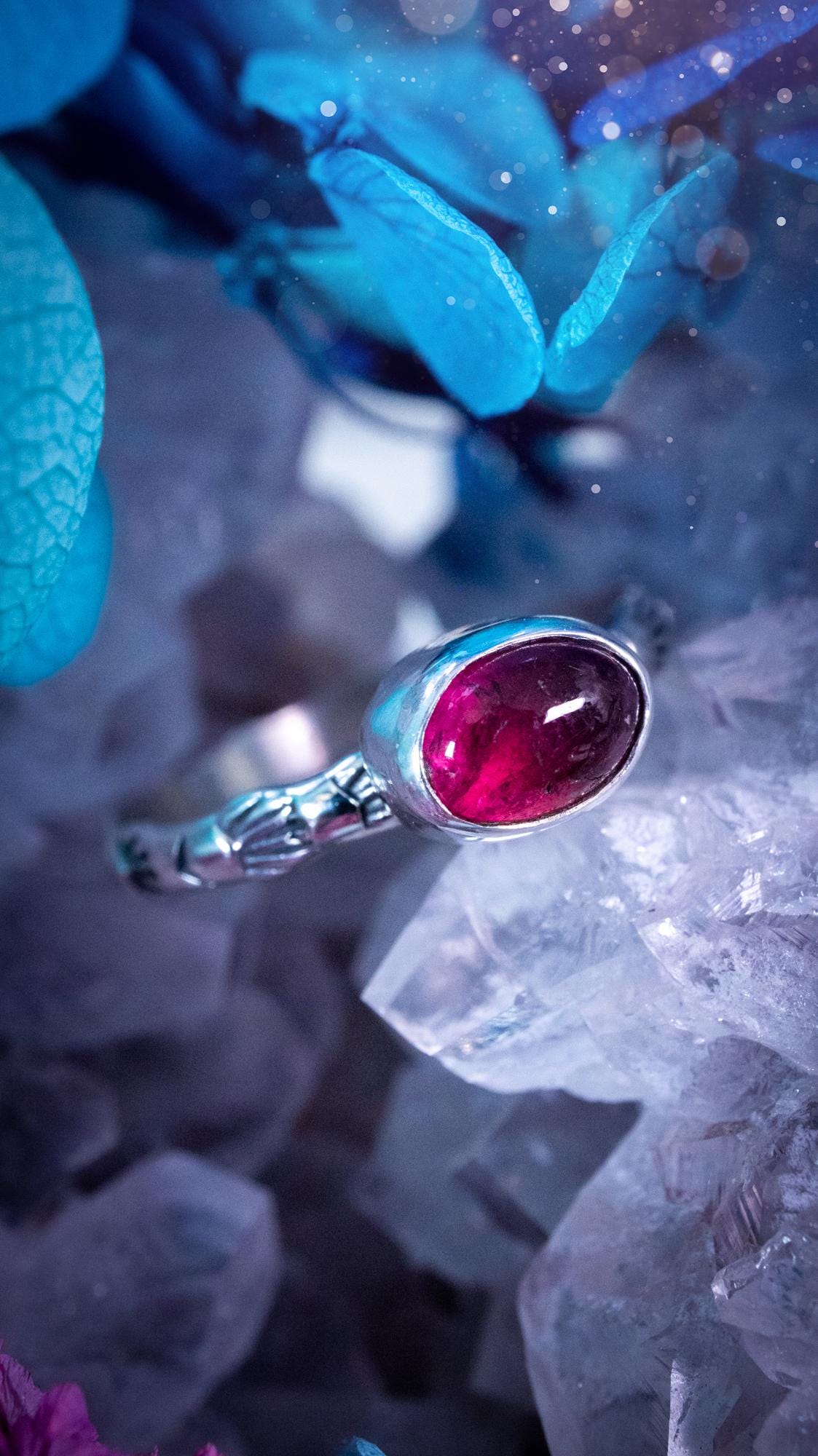 Dainty pink tourmaline stacker ring with a small gemmy natural pink tourmaline gemstone set on a patterned sterling silver band. Handmade with care, this delicate stacking ring features a subtle textured design, perfect for everyday wear or layering with other rings. Feminine and elegant, this minimalist gemstone ring makes a beautiful October birthstone gift or a meaningful addition to any jewellery collection, ideal for lovers of dainty, handmade silver jewellery.