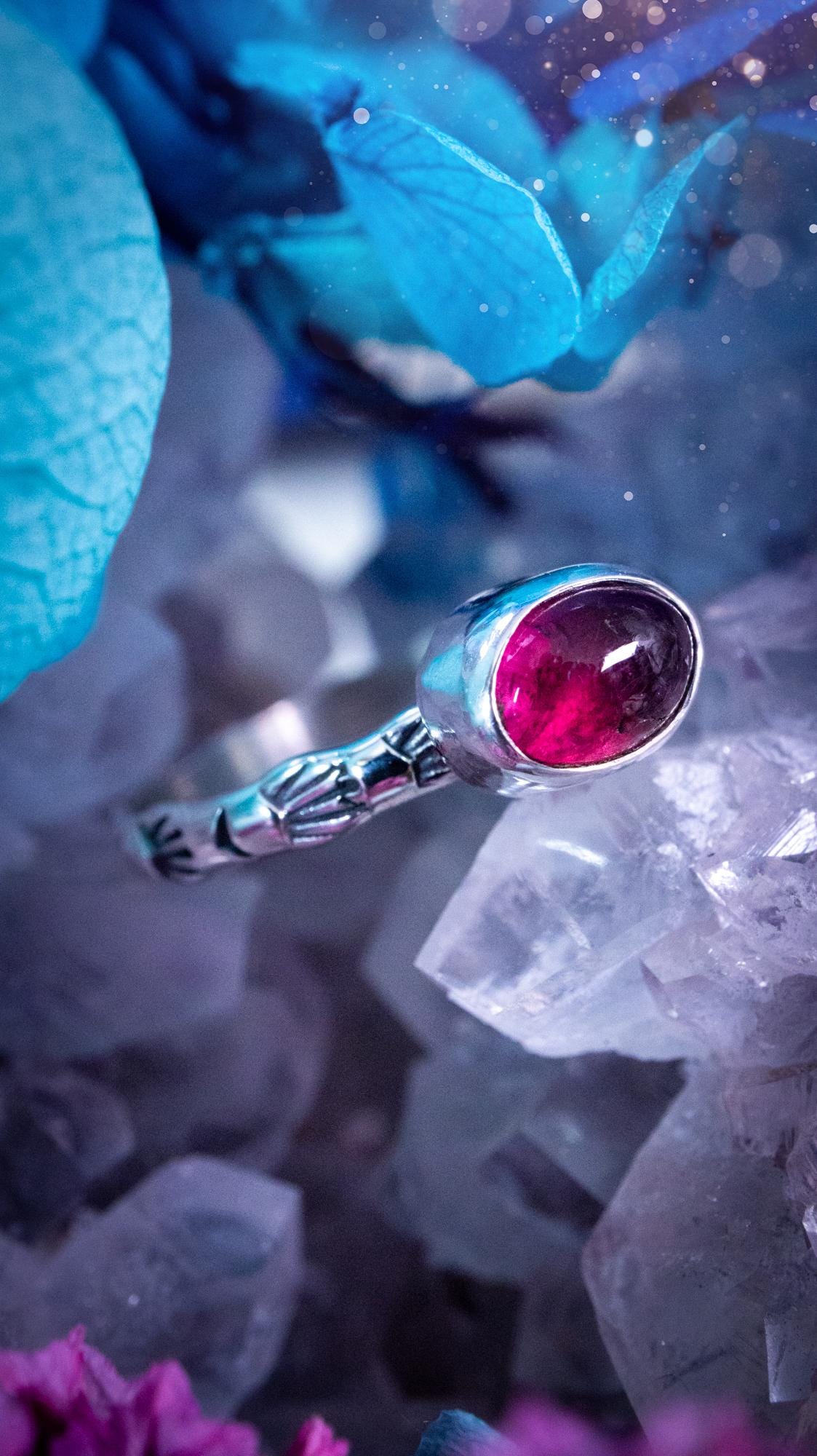 Dainty pink tourmaline stacker ring with a small gemmy natural pink tourmaline gemstone set on a patterned sterling silver band. Handmade with care, this delicate stacking ring features a subtle textured design, perfect for everyday wear or layering with other rings. Feminine and elegant, this minimalist gemstone ring makes a beautiful October birthstone gift or a meaningful addition to any jewellery collection, ideal for lovers of dainty, handmade silver jewellery.