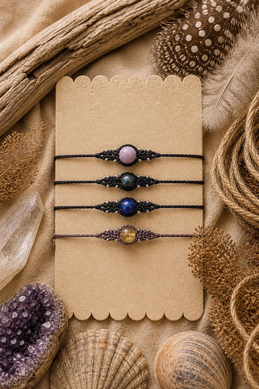 Create something truly personal with this beautifully handcrafted crystal macrame bracelet. Each piece is made to order, allowing you to choose the crystal that resonates most with you—whether you're drawn to its energy, meaning, or simply its natural beauty. Carefully hand-knotted using durable, high-quality linhastia waxed cord, this bracelet is designed to be both stylish and long-lasting. The sliding knot ensures a comfortable fit for all wrist sizes, making it perfect for everyday wear.