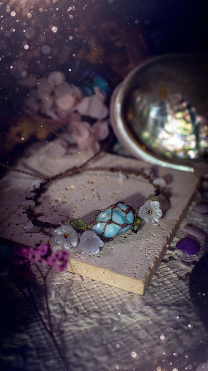 Handmade, natural and high grade, Larimar crystal, Macrame fairy bracelet with rainbow moonstone chips - Whimsical Jewellery