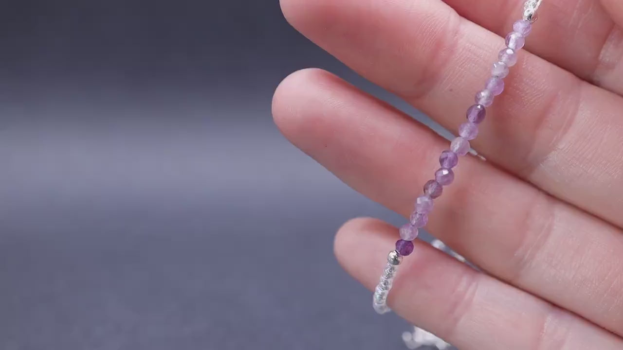 Dainty, Beautiful and handmade Natural Crystal Amethyst bracelet - with silver plated findings - for intuition & inner peace