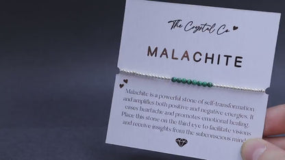 Dainty, Beautiful and handmade Natural Crystal Malachite beaded bracelet - with silver plated findings - for visualization & insight