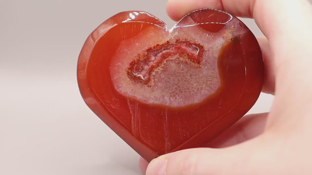 Natural Carnelian Large Heart Carving with Druzy, can be used for Creativity and Motivation