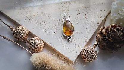 Handmade, minimal, sterling silver amber pendant, ideal gift for crystal lovers