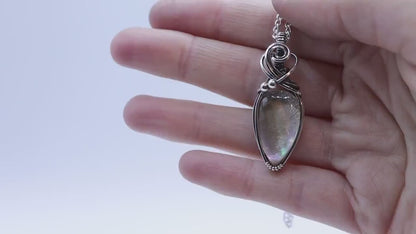 Handmade, Wire Wrapped, Mother of Pearl Pendant - Set in 925 sterling silver, Gift for her