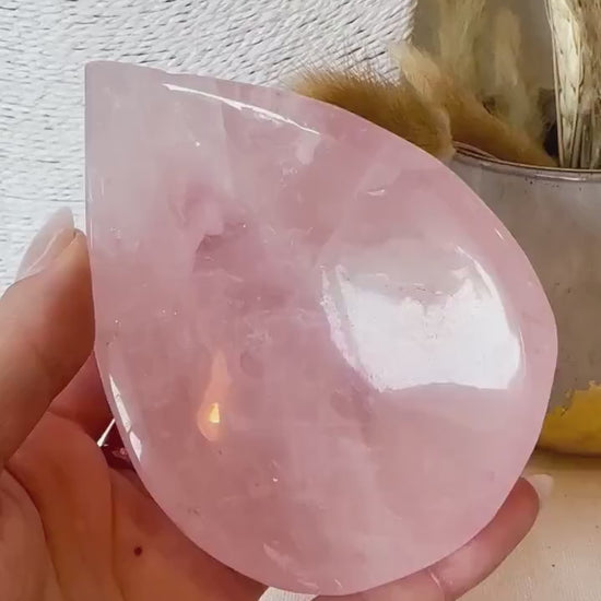 Natural Rose Quartz Teardrop Crystal Bowl - Birthday Gift