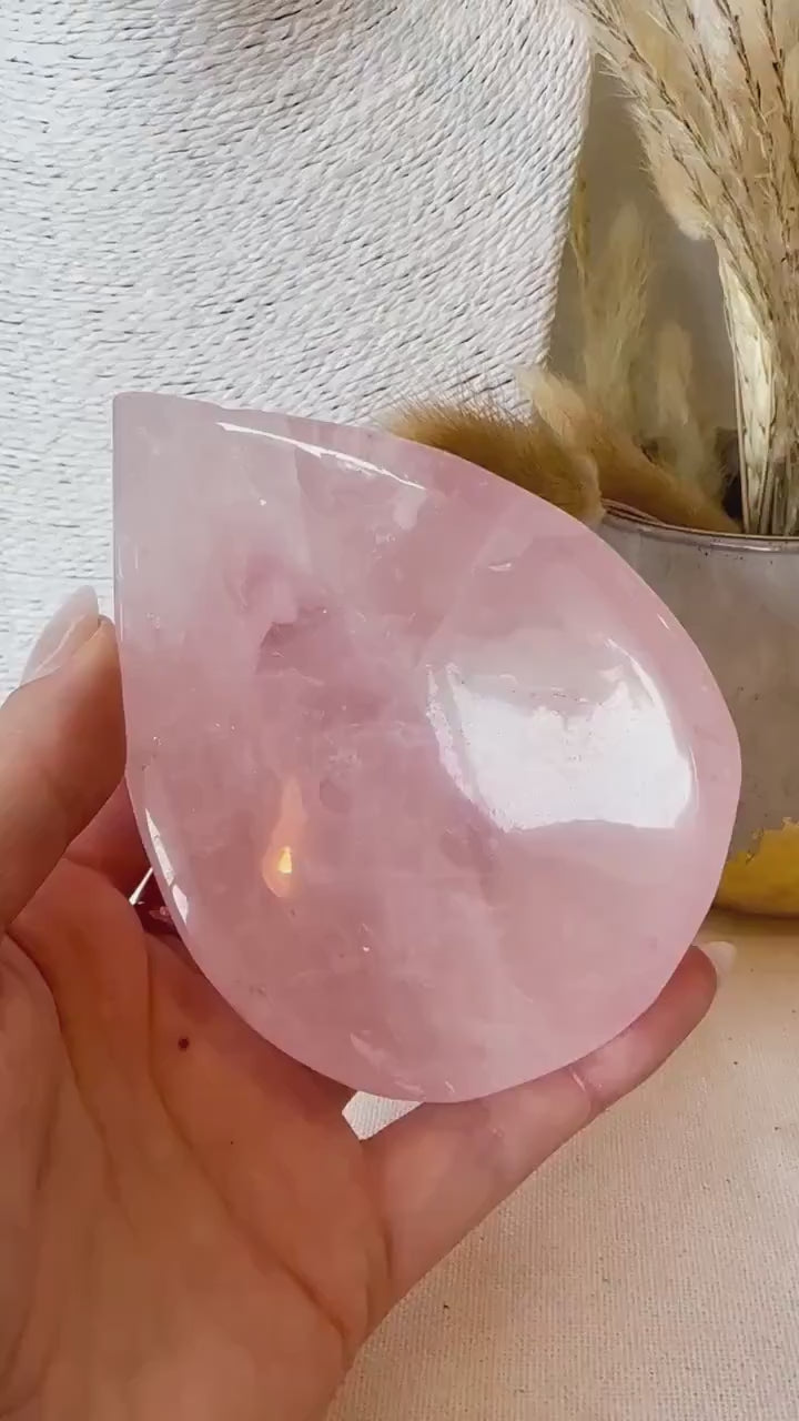 Natural Rose Quartz Teardrop Crystal Bowl - Birthday Gift