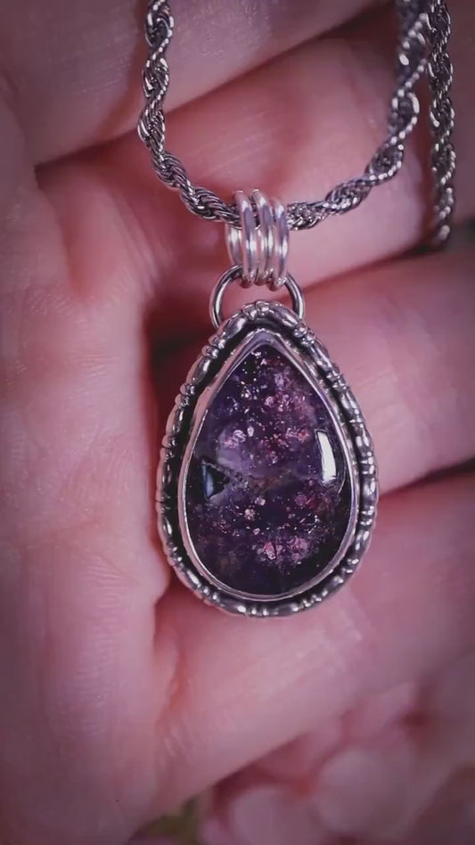 Handmade, sterling silver Iolite Sunstone pendant necklace - Jewellery gifts, Hippy Jewellery