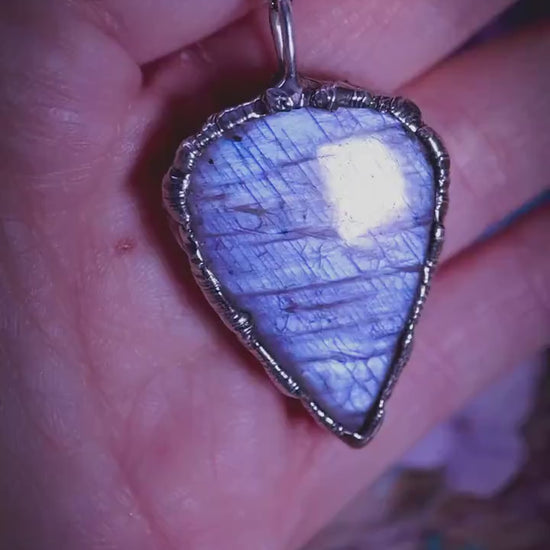 Handmade, flashy belomorite moonstone, soft soldered pendant necklace - crystal jewellery gifts for her