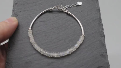 Dainty Beautiful handmade Rainbow Moonstone bracelet with 925 sterling silver tubing, beads and findings March Birthstone