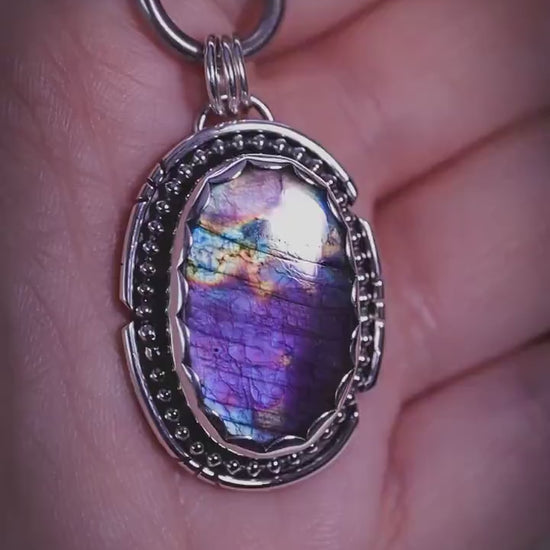 One of a kind, and bespoke, natural purple spectrolite labradorite crystal amulet pendant necklace - crystal jewellery gifts
