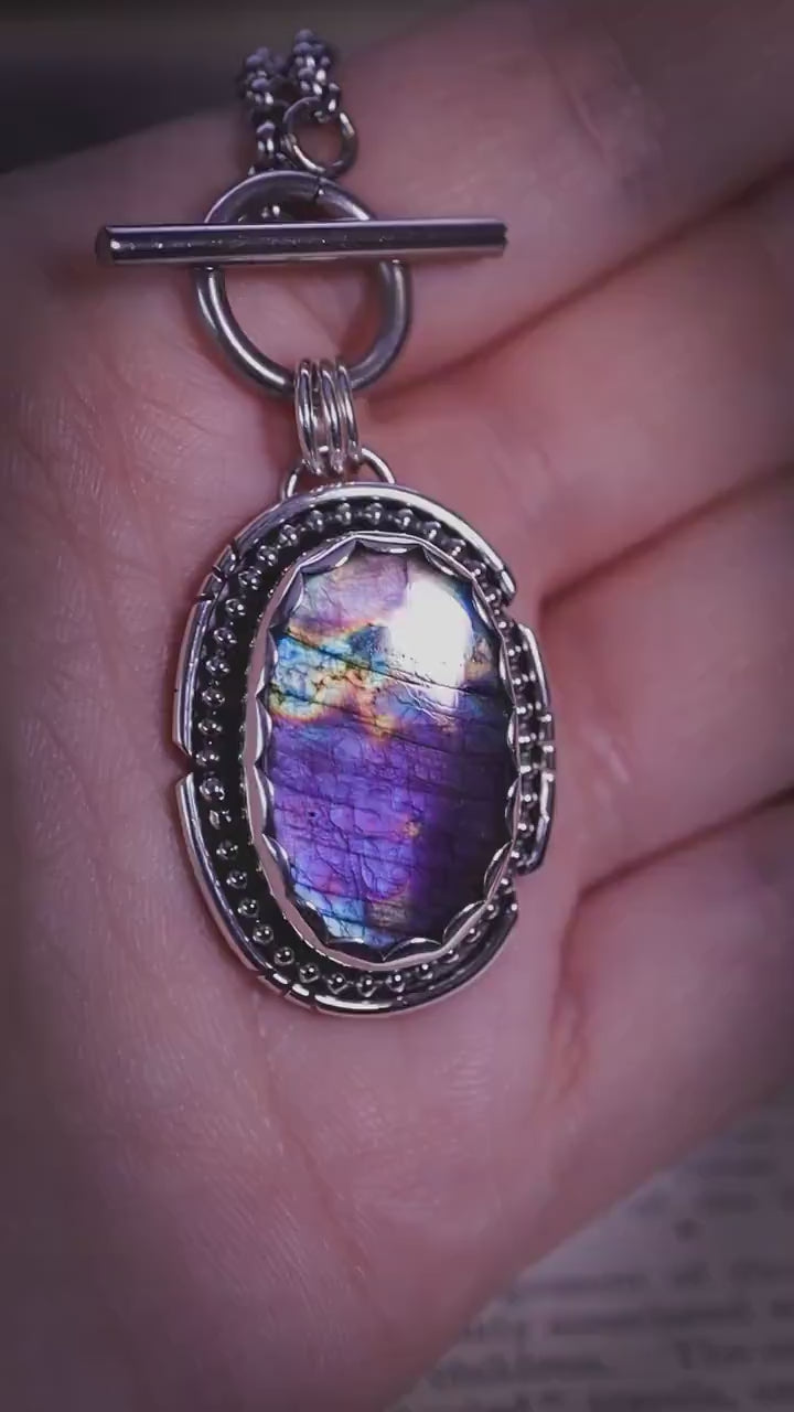 One of a kind, and bespoke, natural purple spectrolite labradorite crystal amulet pendant necklace - crystal jewellery gifts
