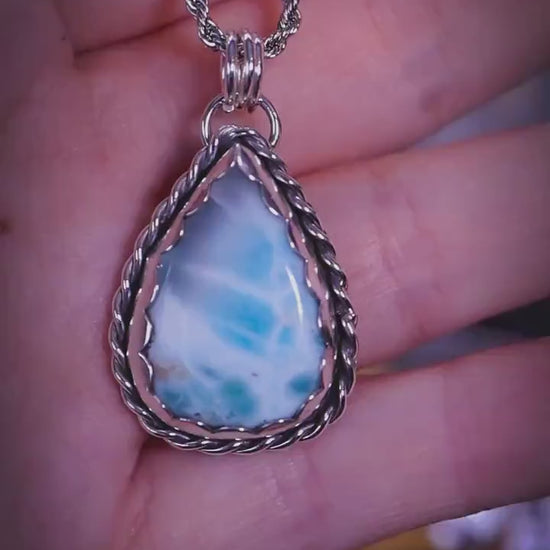 Handcrafted, recycled sterling silver Larimar pendant necklace - Jewellery Gifts, Ocean Stone