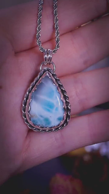 Handcrafted, recycled sterling silver Larimar pendant necklace - Jewellery Gifts, Ocean Stone