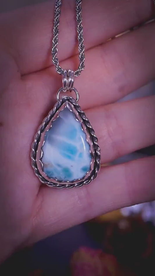 Handcrafted, recycled sterling silver Larimar pendant necklace - Jewellery Gifts, Ocean Stone