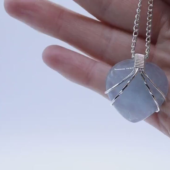 Unique, Handmade Wire Wrapped Aquamarine Heart Pendant - Set in 925 sterling silver - Crystal Necklace / Pendant March Birthstone