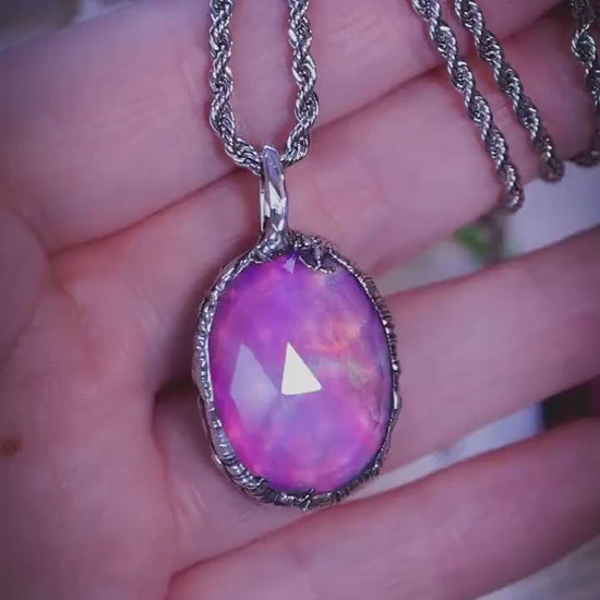 Fairy and witchy, soft soldered, pink and blue aurora opal pendant necklace - Gothic Jewellery gifts