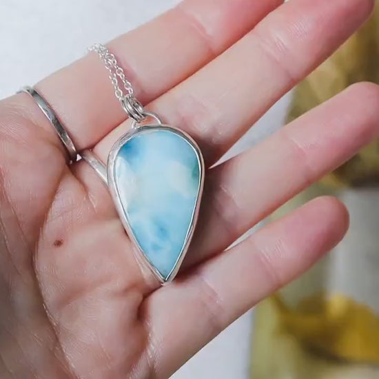 Natural Larimar Sterling Silver Pendant - For Peace & Serenity - Anniversary Gift