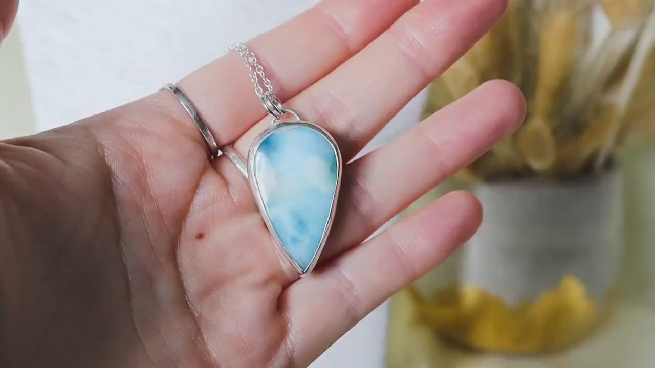 Natural Larimar Sterling Silver Pendant - For Peace & Serenity - Anniversary Gift