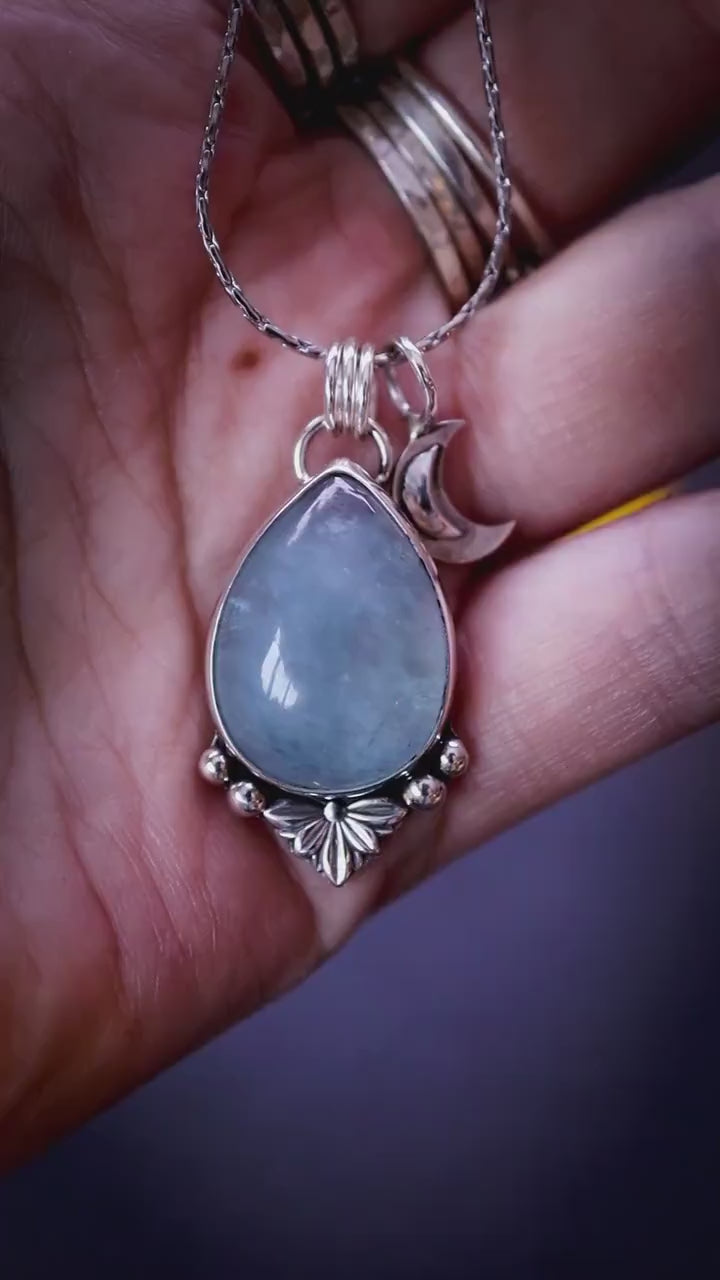 Handcrafted, sterling silver aquamarine pendant necklace - Jewellery gifts, March Birthstone