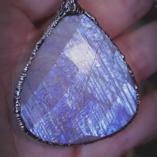 Handmade, rose cut belomorite moonstone, soft soldered pendant necklace - crystal jewellery gifts for her