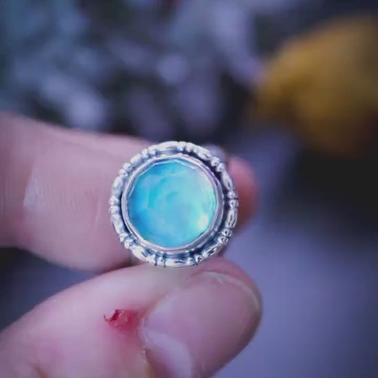 Handmade and unique, sterling silver Aurora Opal stacking ring - gifts for her, crystal gifts