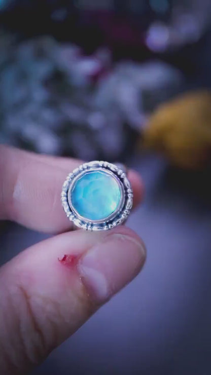 Handmade and unique, sterling silver Aurora Opal stacking ring - gifts for her, crystal gifts