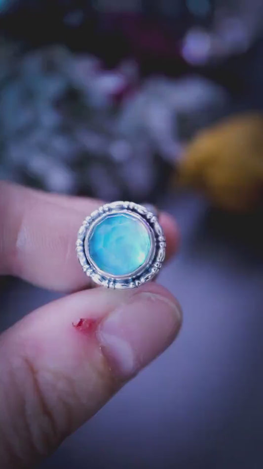 Handmade and unique, sterling silver Aurora Opal stacking ring - gifts for her, crystal gifts