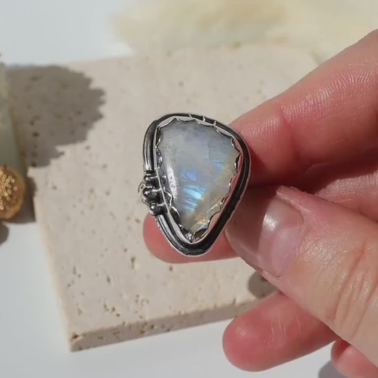 Natural Rainbow Moonstone, Statement ring, Handmade and Unique gifts