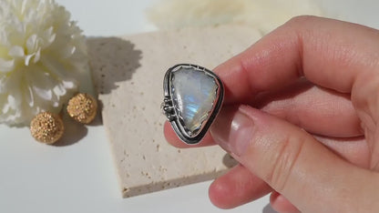 Natural Rainbow Moonstone, Statement ring, Handmade and Unique gifts