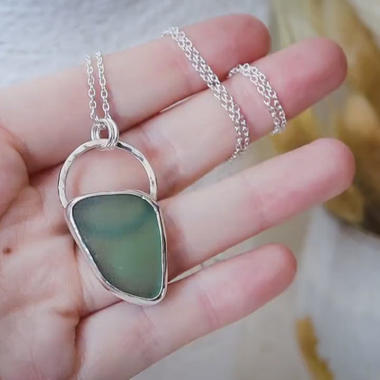 Anglesey Sea Glass Sterling Silver Pendant - Deep Green Natural Sea Glass - Gifts