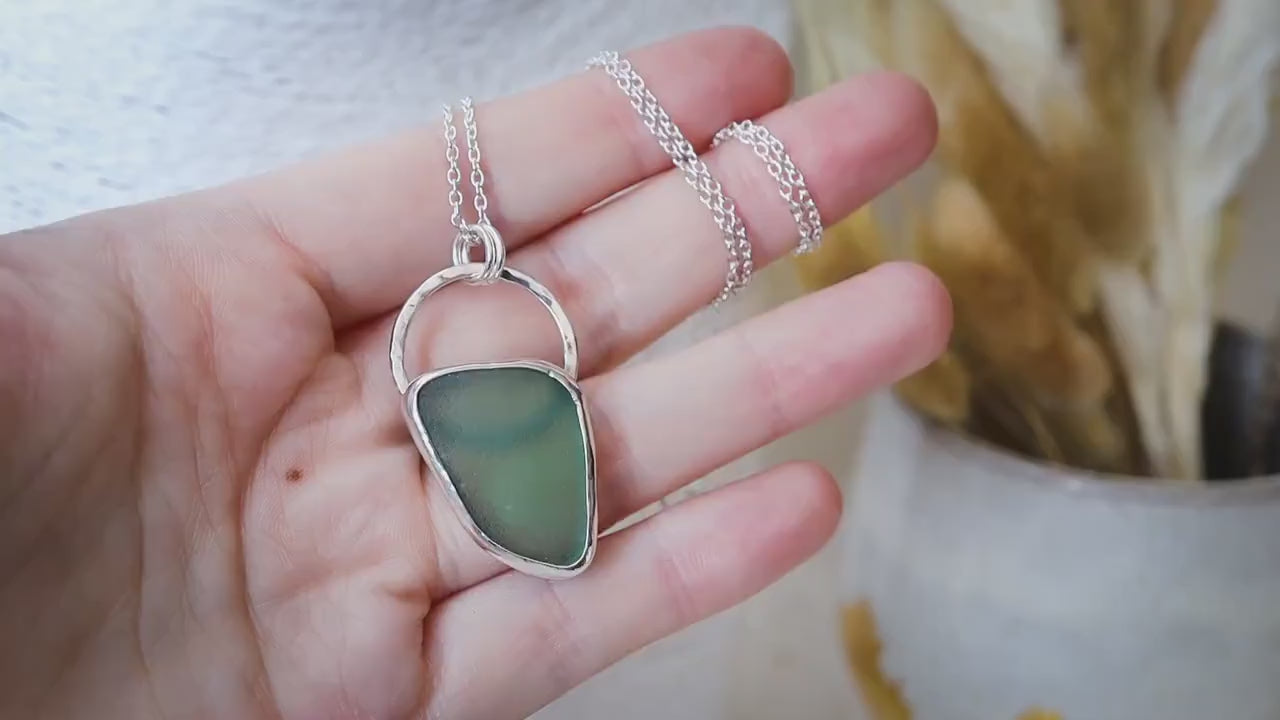 Anglesey Sea Glass Sterling Silver Pendant - Deep Green Natural Sea Glass - Gifts