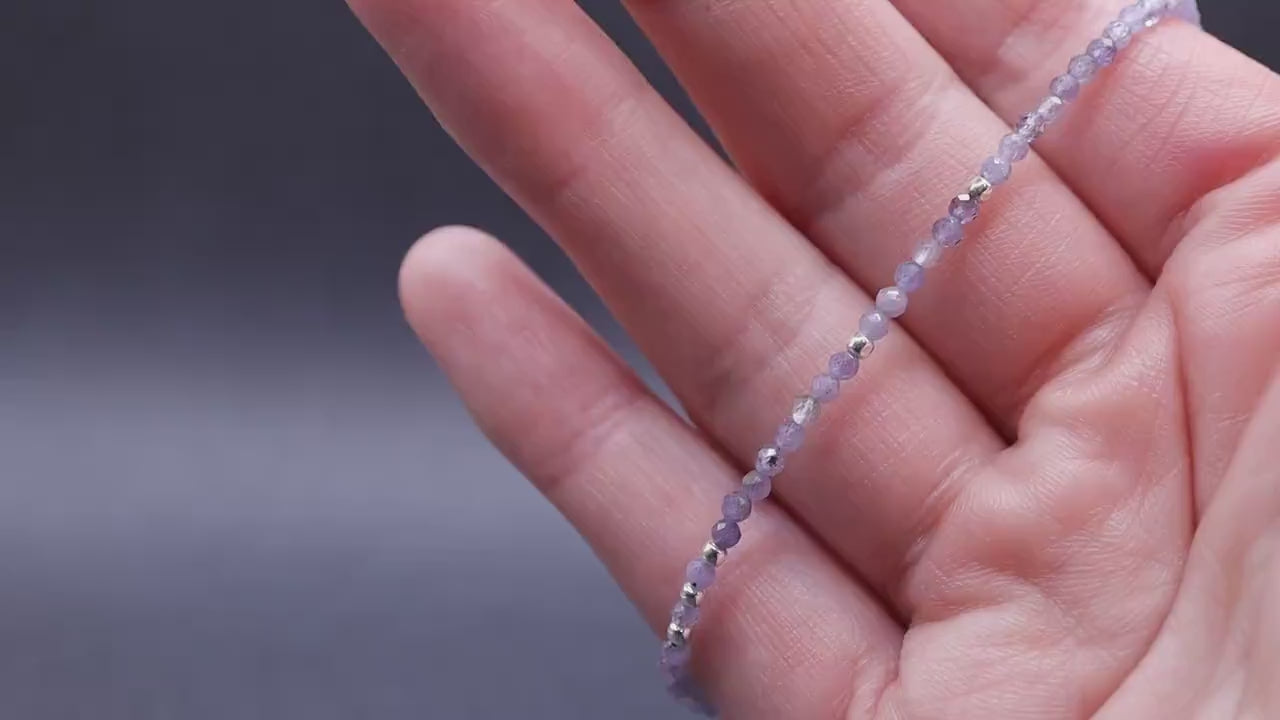 Dainty, Natural Tanzanite Crystal Stacking bracelet, 2mm faceted beads - with a choice of findings