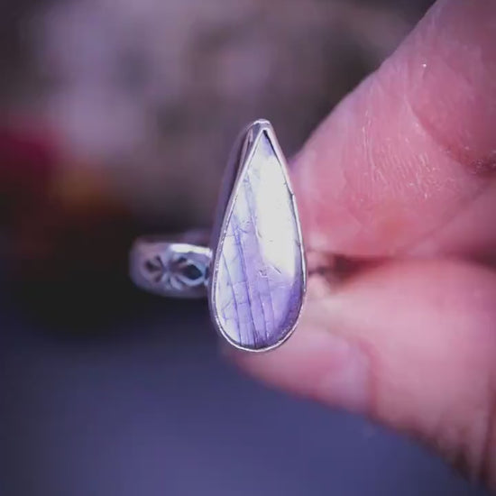 Handmade, sterling silver, purple labradorite stacking statement ring - gifts for her, crystal gifts