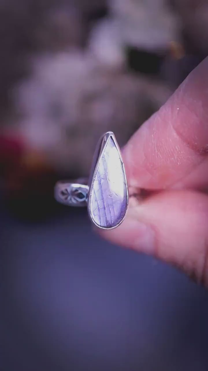 Handmade, sterling silver, purple labradorite stacking statement ring - gifts for her, crystal gifts