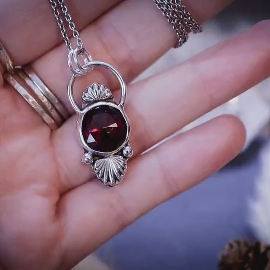 Beautiful pink and red Garnet sterling silver pendant - Ideal gift for her, January Birthstone