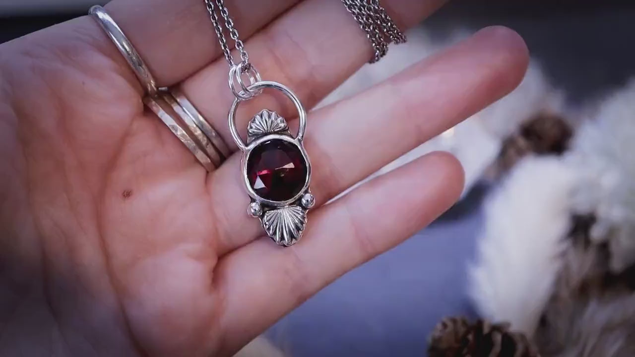 Beautiful pink and red Garnet sterling silver pendant - Ideal gift for her, January Birthstone