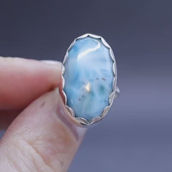 Handmade Larimar Ring - Set in Fine and 925 Sterling - Size L 1/2 UK or 5 3/4 US