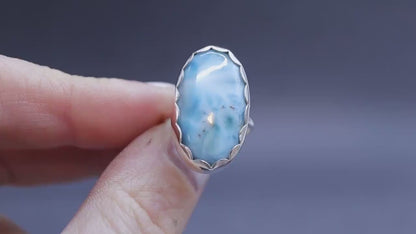 Handmade Larimar Ring - Set in Fine and 925 Sterling - Size L 1/2 UK or 5 3/4 US