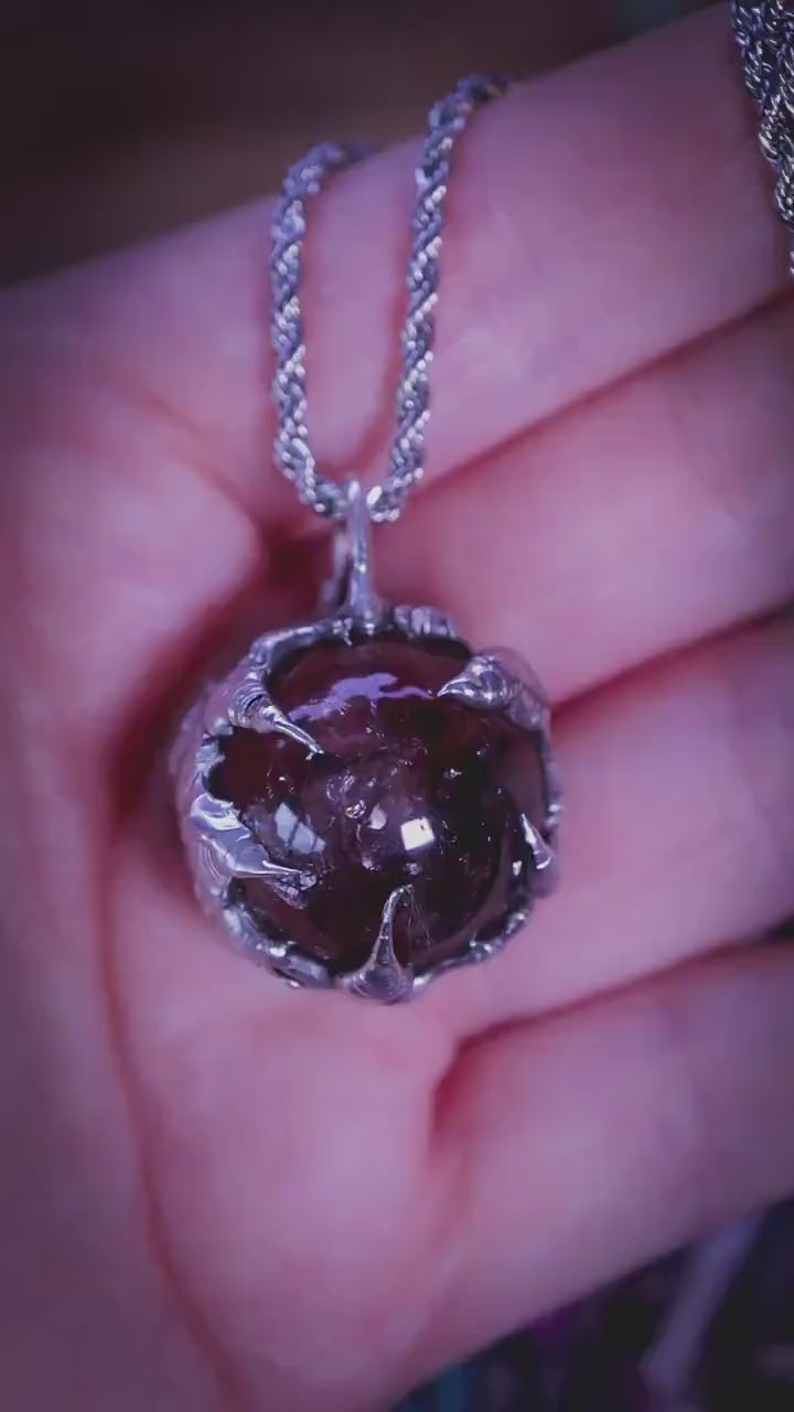 Handmade, Hematoid Quartz, fire quartz sphere, soft soldered pendant necklace - bespoke and unique jewellery