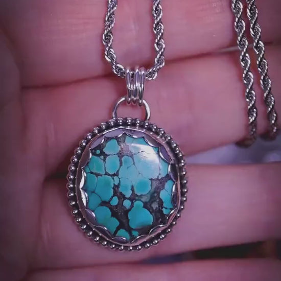 Handcrafted, recycled sterling silver, turquoise crystal pendant necklace - Jewellery and crystal gifts