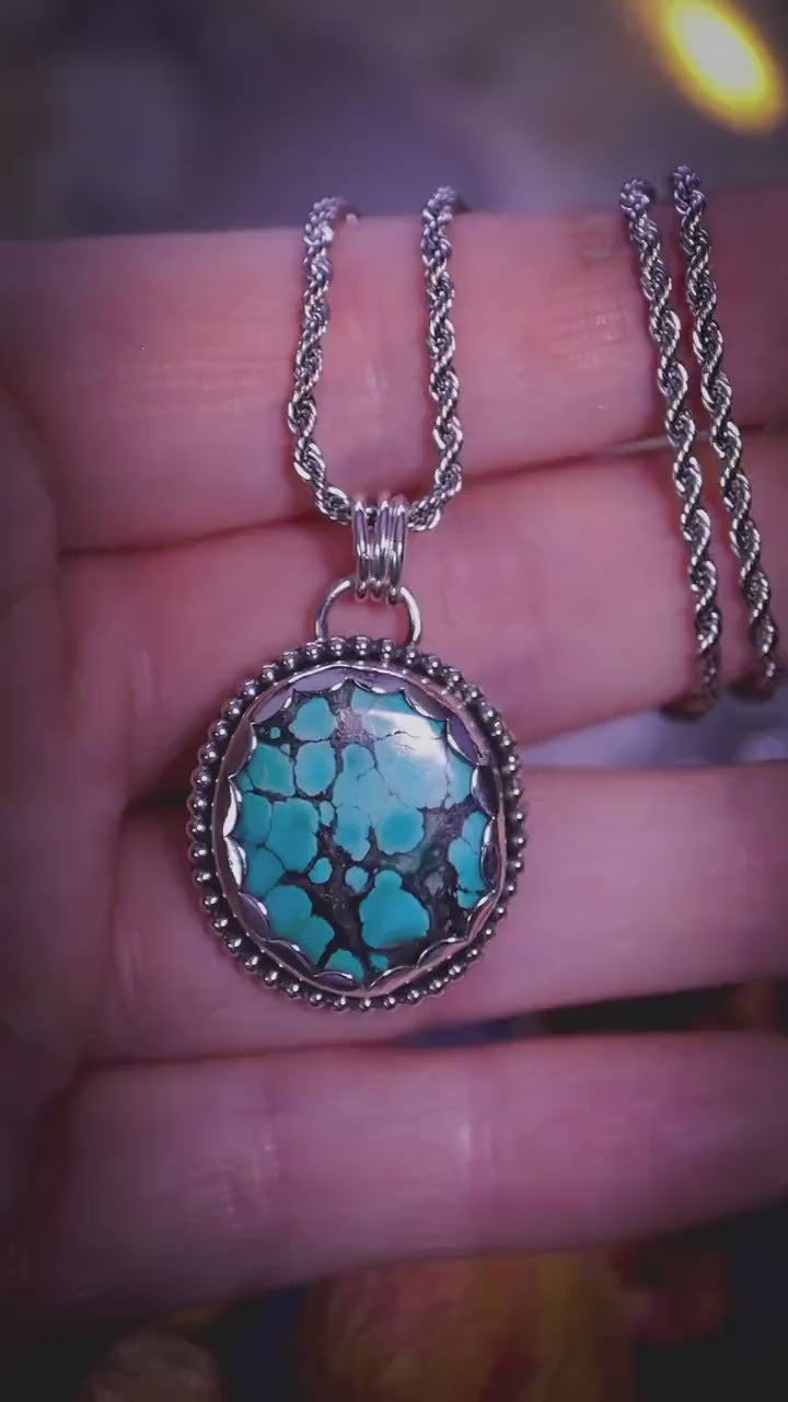 Handcrafted, recycled sterling silver, turquoise crystal pendant necklace - Jewellery and crystal gifts
