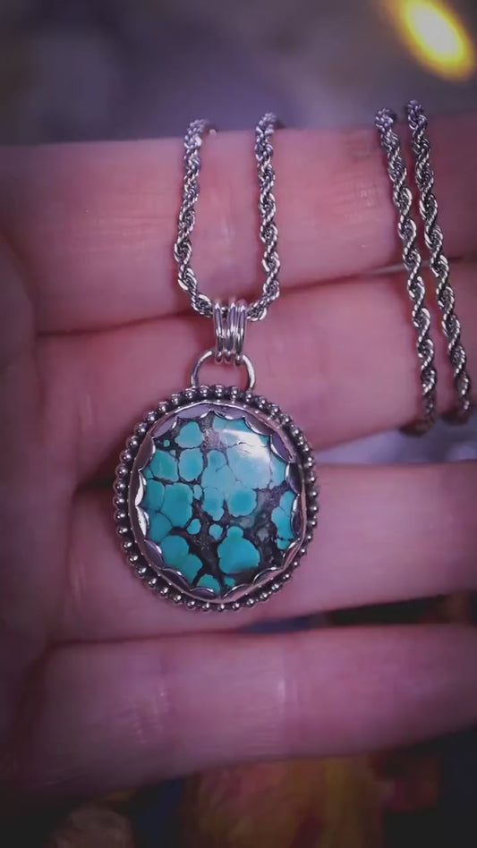 Handcrafted, recycled sterling silver, turquoise crystal pendant necklace - Jewellery and crystal gifts