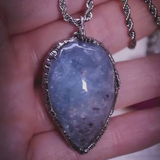 Handmade and unique, gemmy aquamarine, soft soldered, pendant necklace - celestial jewellery, gothic and witchy gifts