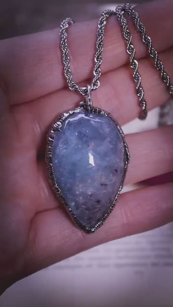 Handmade and unique, gemmy aquamarine, soft soldered, pendant necklace - celestial jewellery, gothic and witchy gifts