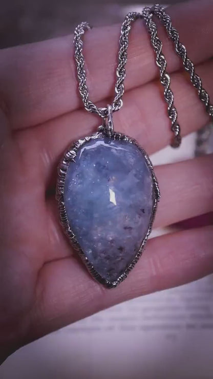 Handmade and unique, gemmy aquamarine, soft soldered, pendant necklace - celestial jewellery, gothic and witchy gifts