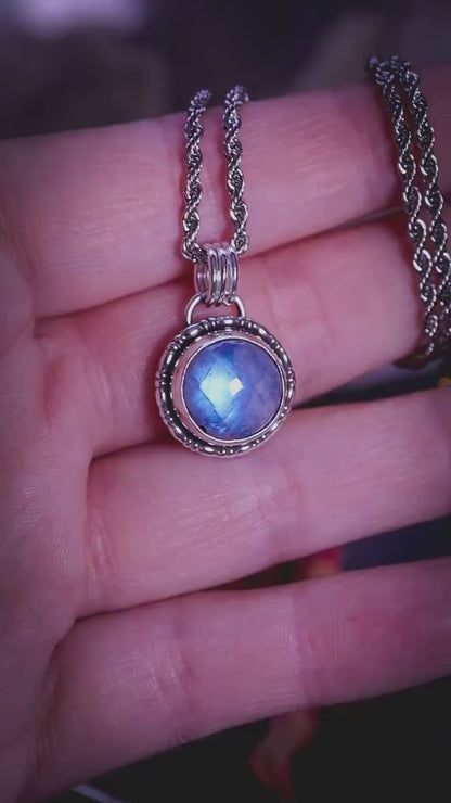 Handcrafted and unique, rainbow moonstone, sterling silver pendant necklace - Crystal jewellery gifts - June Birthstone