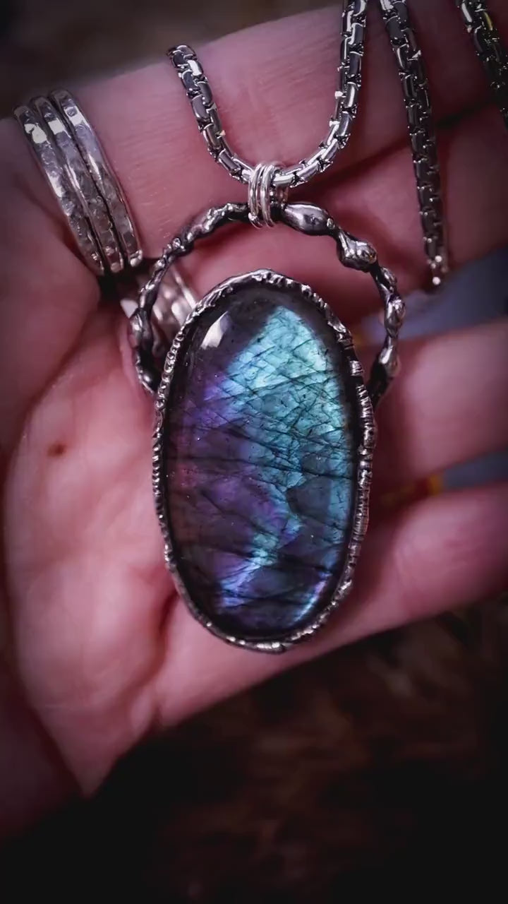 Fairy and witchy, soft soldered, purple and blue labradorite pendant - Gothic Jewellery gifts