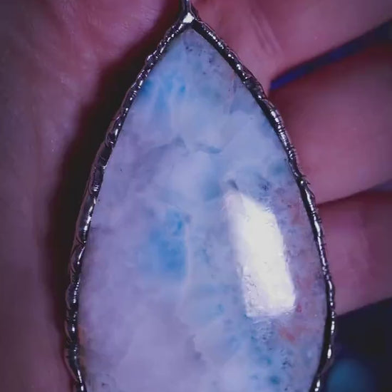 Handmade statement, larimar soft soldered pendant necklace - Crystal jewellery gifts