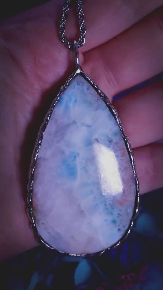 Handmade statement, larimar soft soldered pendant necklace - Crystal jewellery gifts